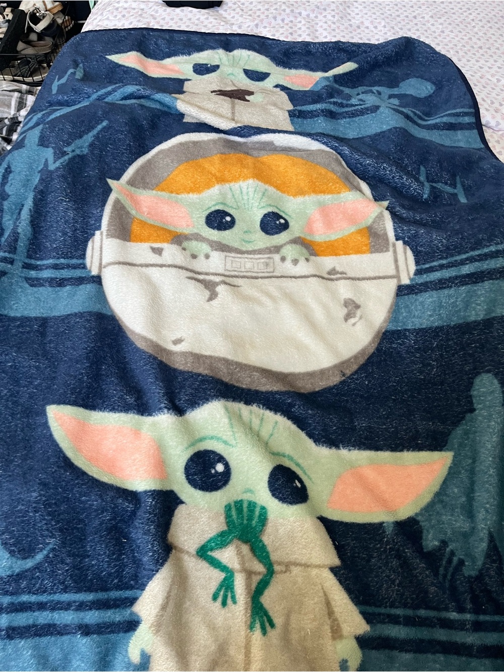 The Child Plush Throw Blanket - Navy, Cream, Green Star Wars